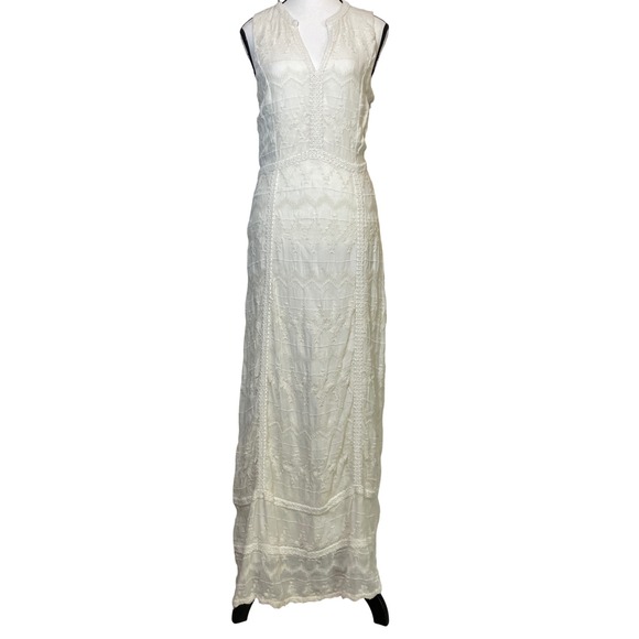 Lucky Brand Lace Maxi Dress Embroidered Bohemian Feminine Ivory Womens‎ Small - Picture 1 of 12